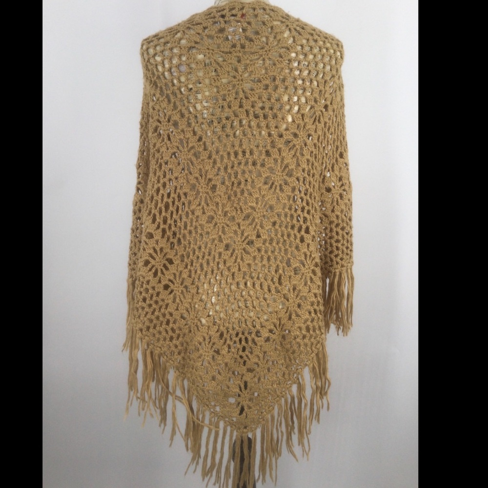 YSFashion One Size Tan Crochet Poncho - Picture 2 of 5
